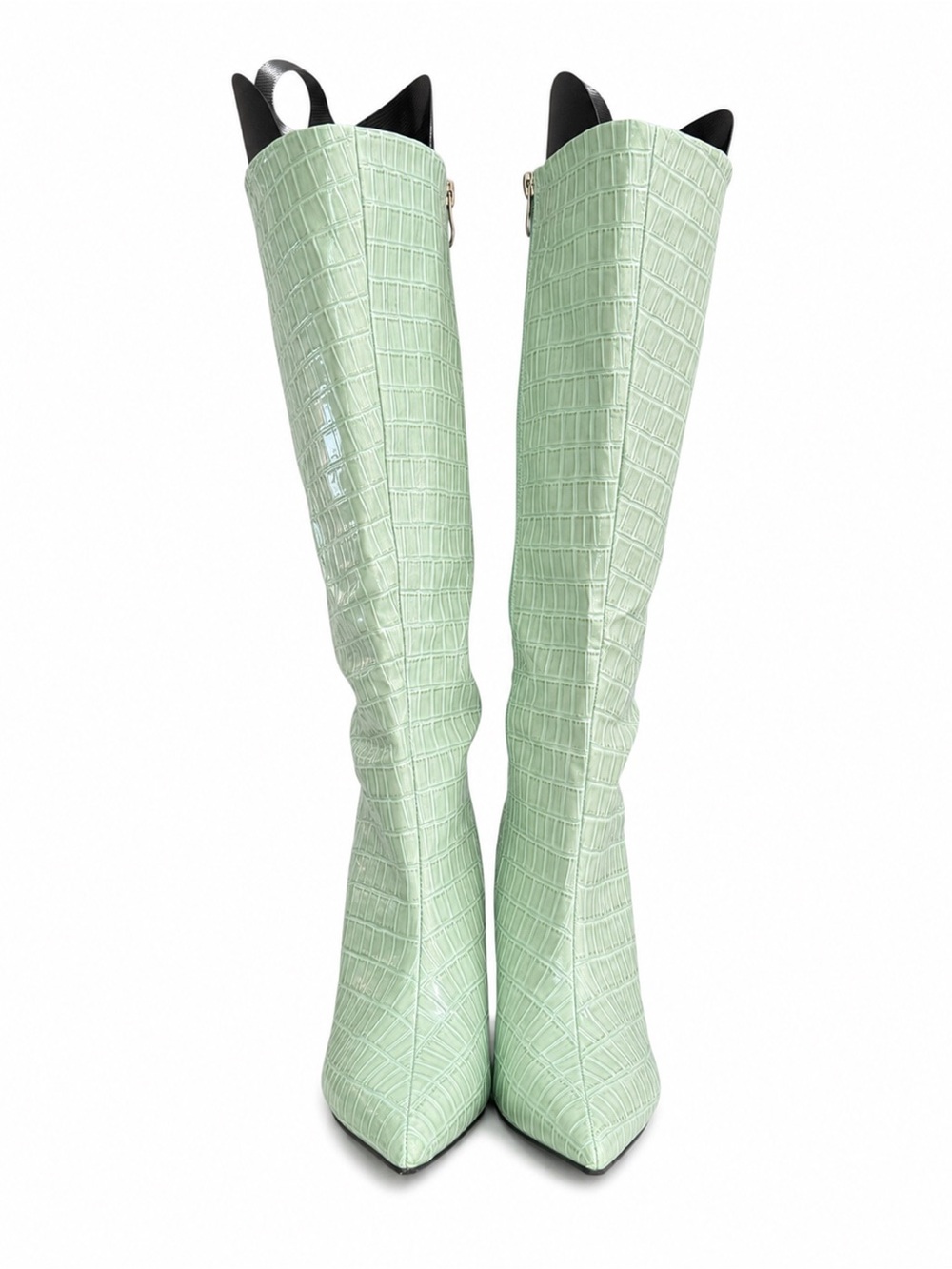 Mint Green Croc Embossed Knee High Boots Block Heel EU 37 US 6.5-7 - Picture 3 of 12